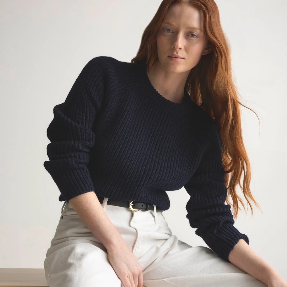 Quince Navy Blue Organic Cotton Crew Neck Sweater